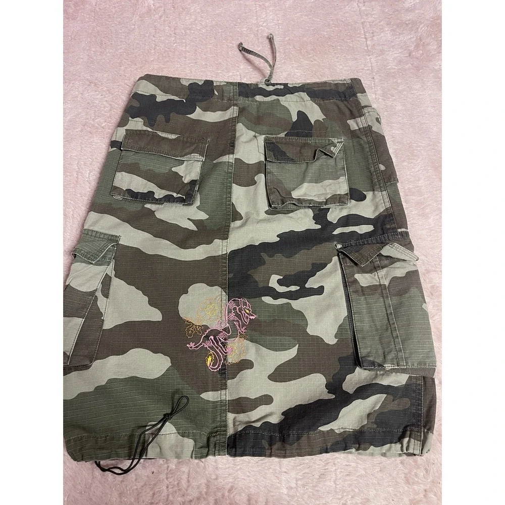 Vintage Y2K Mossimo‎ Cargo Skirt Camo Military Style Dragon Grunge Size 3 Bin11